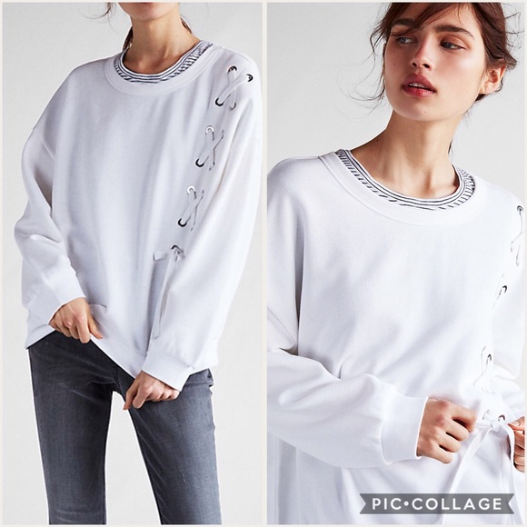 Express One Eleven Asymmetrical Lace Up Sweatshirt - Picture 2 of 3